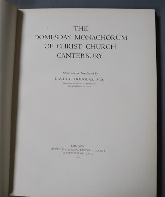 CANTERBURY: Douglas, David C. (Editor) - The Domesday Monachorum of Christ Church Canterbury, folio, black cloth, Royal